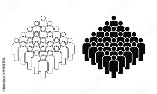 Diamond Shaped Stick Figure Pyramid Crowds Black White Vector