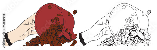 Coffee set graphic color isolated sketch illustration vector. Coffee beans in Hands. Art colorful design element