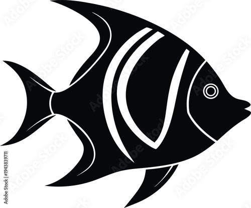queen angelfish silhouette vector art illustration, black and white design