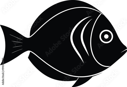 purple tang silhouette vector art illustration, black and white design