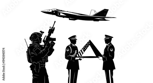 Military Honor Ceremony: Soldier, Flag Folding, Fighter Jet Flyover