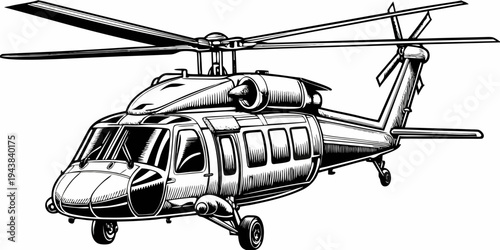 Military Utility Transport Helicopter Stealth Chopper Line Art Illustration