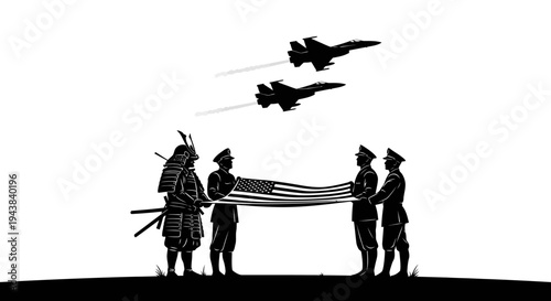 Military Honor Guard and Fighter Jets Flyover: Respectful Tribute, American Flag Ceremony