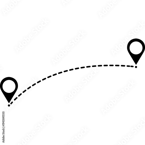 Journey's Path: A minimalist representation of a journey marked by two location pins connected by a dotted line, symbolizing travel or progress