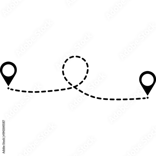 Journey Path: A sleek illustration of a path marked with dotted lines, guiding the eye between two location markers, symbolizing travel, direction, and exploration. 