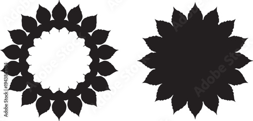 Two distinct black and white floral designs with unique petal arrangements