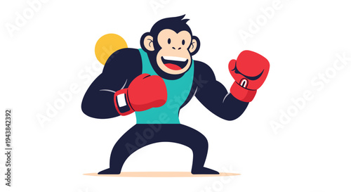 Strong monkey character wearing red boxing gloves and a sports tank top in a confident athletic pose for fitness and strength.