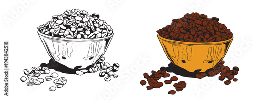 Coffee set graphic color isolated sketch illustration vector. Coffee beans in Hands. Art colorful design element