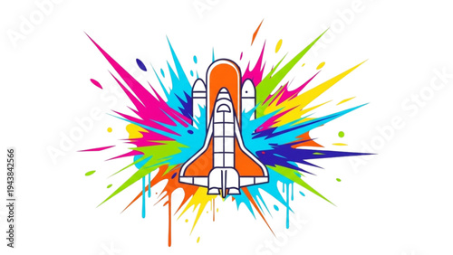 Vibrant Space Shuttle Blasts Off into Colorful Explosion of Paint