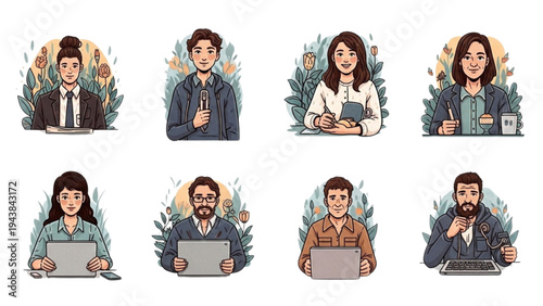 People are working on laptops and interacting outdoors in nature