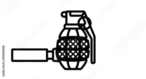 Grenade Icon, Military Explosive Weapon, Line Art, Vector Symbol