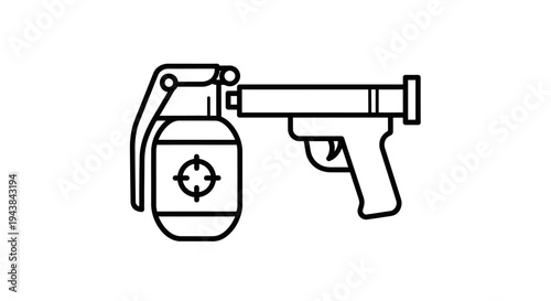 Grenade Launcher Pistol Icon: Military Weapon, Combat, Firearm, Danger, Attack