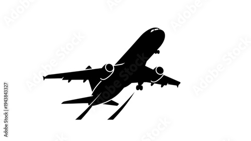 Airplane takes off into clear blue sky with landing gear down