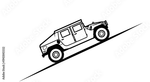 Humvee Off-Road Driving Up Steep Incline, Military Vehicle Climbing Hill