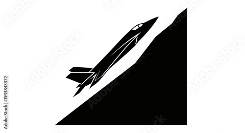 Jet Fighter Plane Ascending Over Steep Mountain Slope, Military Aviation Concept
