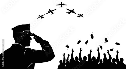 Military Salute: Air Force Flyover and Cheering Crowd