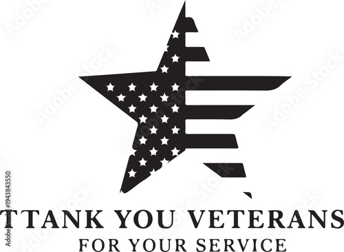 A patriotic star with the american flag design and a message thanking veterans