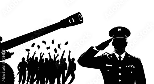Military Salute and Cannon Fire Silhouette: Celebration of Victory and Freedom