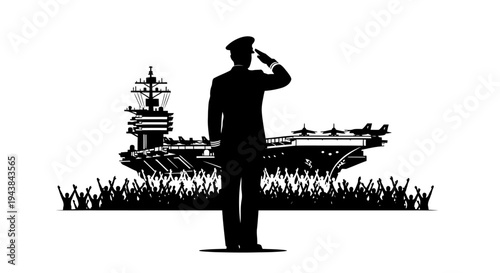 Military Salute: Carrier, Jets, and Crowd Silhouette