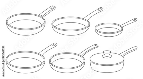 Frying Pans Vector Illustration Set