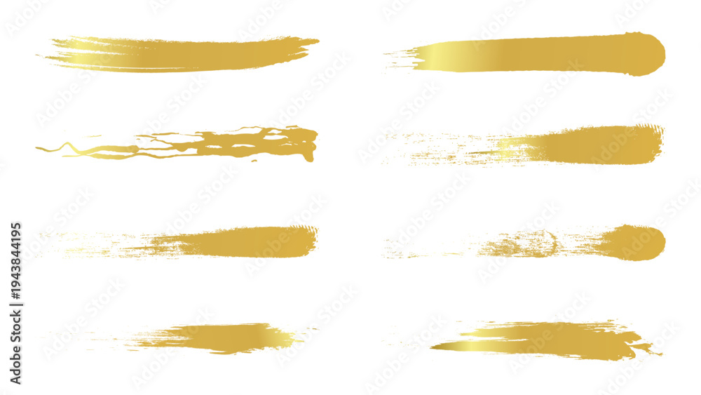 Obraz premium Luxury Gold Brush Stroke Collection Isolated On White, Metallic Gold Paint Brush Strokes Set, Abstract Golden Brush Stroke Design Elements Set, Gold Paint Brush Stroke Collection For Luxury Design