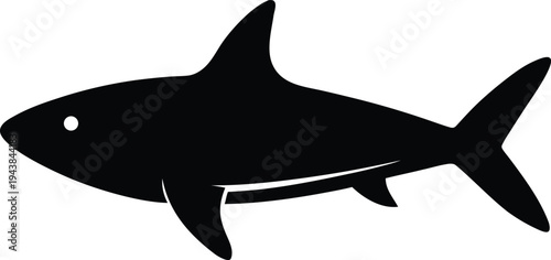 redtail shark silhouette vector art illustration, black and white design