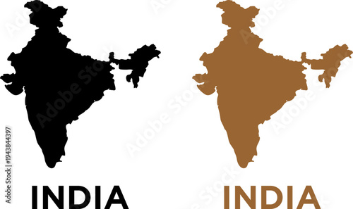 India Map Silhouette Geography Country Boundary Vector Illustration