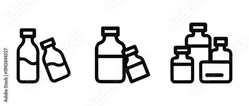 Small medicine bottles line icon, pharmaceutical drug container outline, healthcare medication symbol