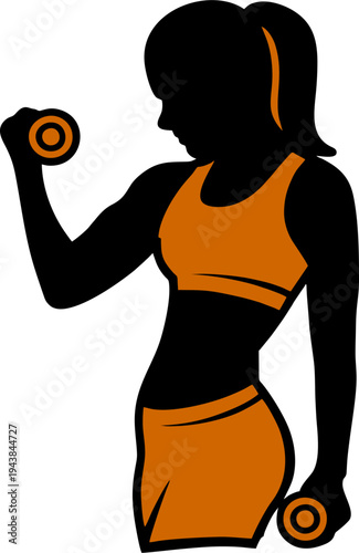 Fitness Woman Silhouette Working Out With Dumbbells Vector