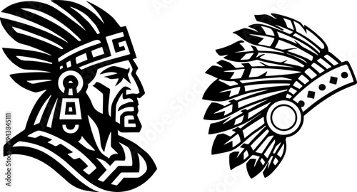 Native American Indian Chief Portrait Silhouette Vector