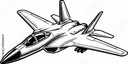 Modern Military Fighter Jet Supersonic Stealth Aircraft Line Art Illustration