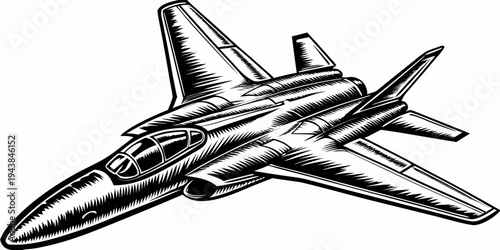 Modern Military Fighter Jet Supersonic Stealth Aircraft Line Art Illustration