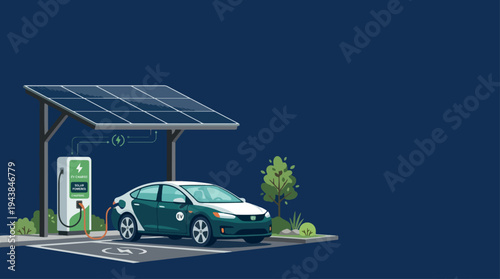 Solar Powered Electric Vehicle EV Charging Station Illustration