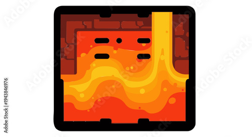 Vibrant pixel art illustration depicting a perilous underground cavern filled with glowing, molten lava, evoking a challenging retro video game level or a dangerous subterranean hazard