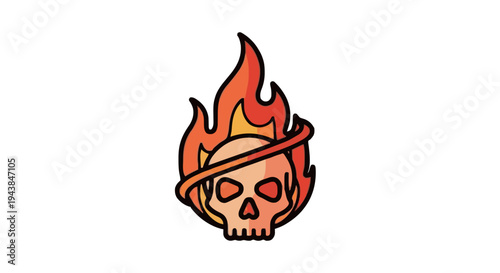 Fiery Skull Icon with Ring of Fire Symbolizing Danger, Mortality, and Intensity