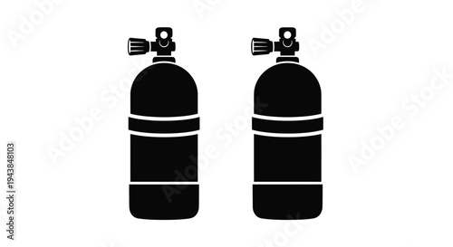 Two scuba diving tanks depicted in a minimalist black silhouette style