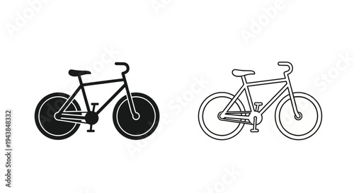 Two bicycle outlines one solid black one white with black lines