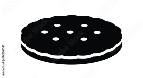 Simple black and white illustration of a round chocolate cookie