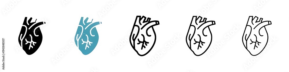 Fototapeta premium Cardiovascular Anatomy Vector Icon Set. Heart structure and organ function vector symbol for UI design. Thin line customizable illustration. Contour symbol. Vector isolated outline drawing. Editable 