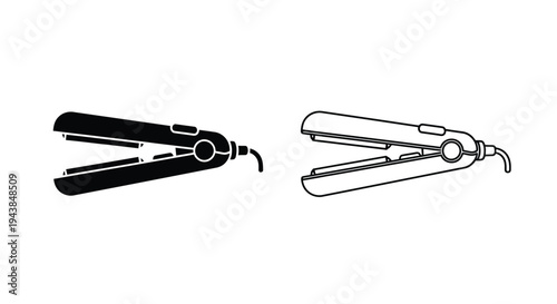 Black and white illustration of a hair straightening iron