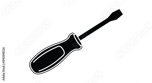 A black and white illustration of a flathead screwdriver on white