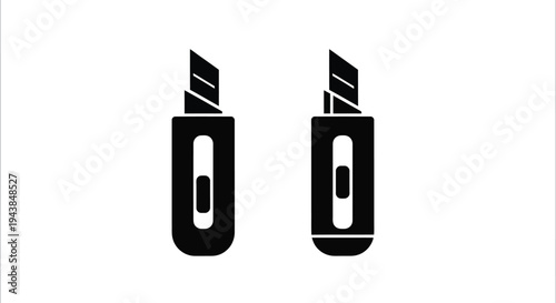 Two black utility knives shown in a simple graphic illustration