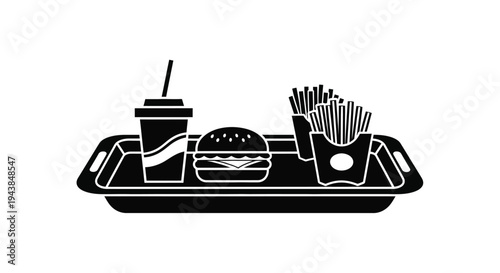 Fast food meal featuring a burger fries and a drink on a tray