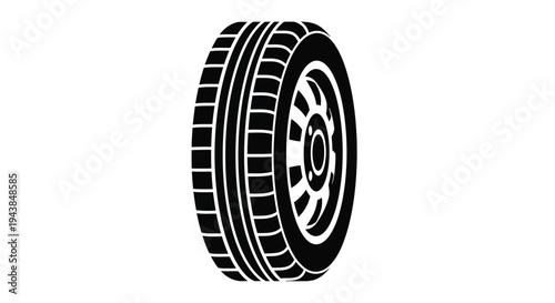 A black and white illustration of a single car tire side view