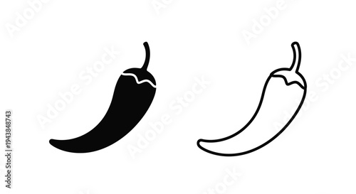 Two chili pepper illustrations one filled one outlined in black