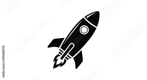 Black silhouette of a rocket ship launching with fiery exhaust trail