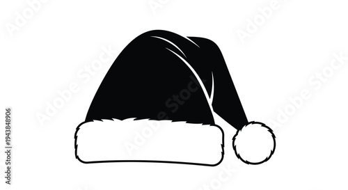 A simple black silhouette of a santa claus hat with white trim