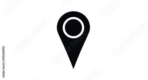 Simple black location pin icon with a white circular center