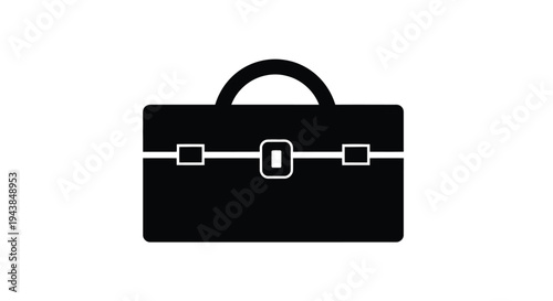 Simple black and white illustration of a closed briefcase icon