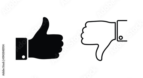 Black and white illustration of a thumbs up and thumbs down hand gesture